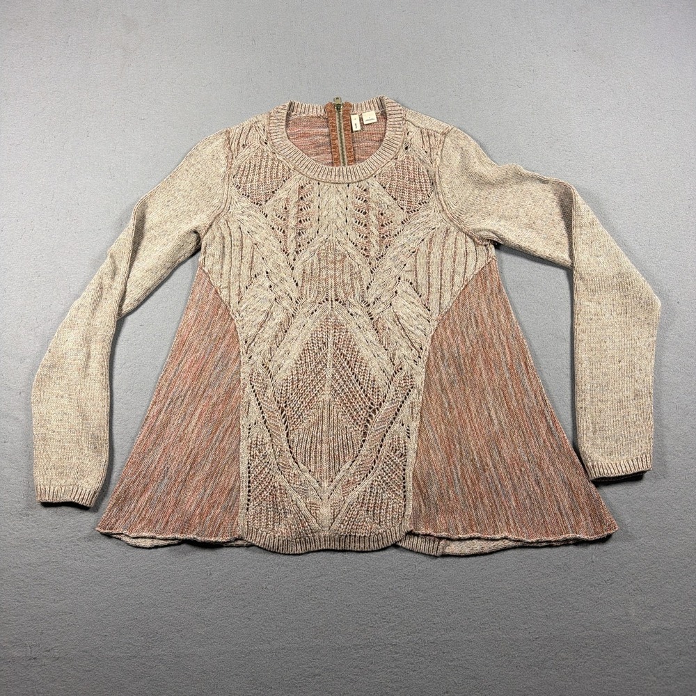 MOTH Sweater Womens Small Beige Cable Knit Tunic Exposed Back Zip Flared Hem